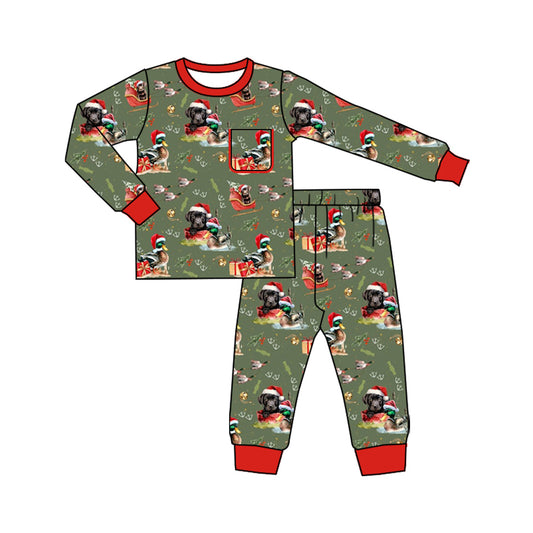 preorder BLP1213 Christmas Army Green Long-Sleeved Pants Boys Set 202508