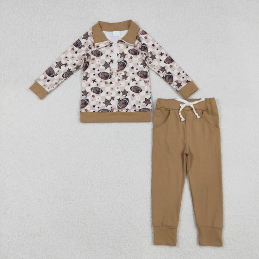 BLP1217 Rugby Star Plaid Zippy Collar Khaki Long-Sleeved Pants Boys Set 202509 RTS