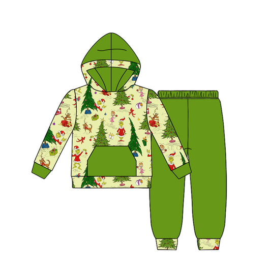 preorder BLP1224 Christmas Grinch Green Hooded Long-Sleeved Pants Boys Set 202508