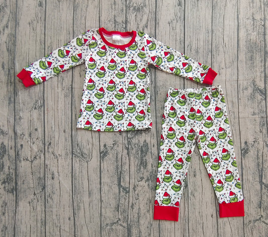 BLP1225 Christmas Grinch Red Long-Sleeved Pants Boys Pajamas Set 202508