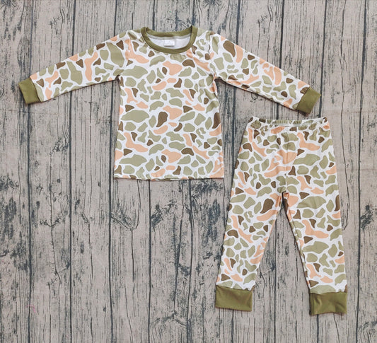 BLP1228 Yellow Green Camo Long-Sleeved Pants Boys Pajamas Set 202509 RTS