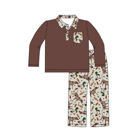 preorder BLP1229 Puppy Duck Hunting Brown Long-Sleeved Pants Boys Set 202508