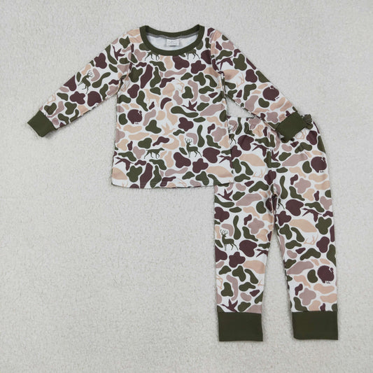 BLP1234 Army Green Camouflage Long-Sleeved Pants Boys Pajamas Set 202509 RTS