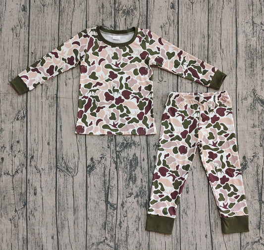 preorder BLP1234 Army Green Camouflage Long-Sleeved Pants Boys Pajamas Set 202508