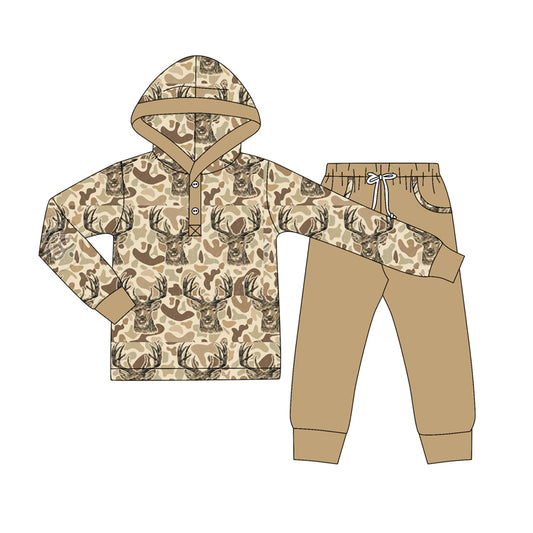 preorder BLP1239 Cowboy Deer Hunting Khaki Camouflage Hooded Long-Sleeved Pants Boys Set 202508