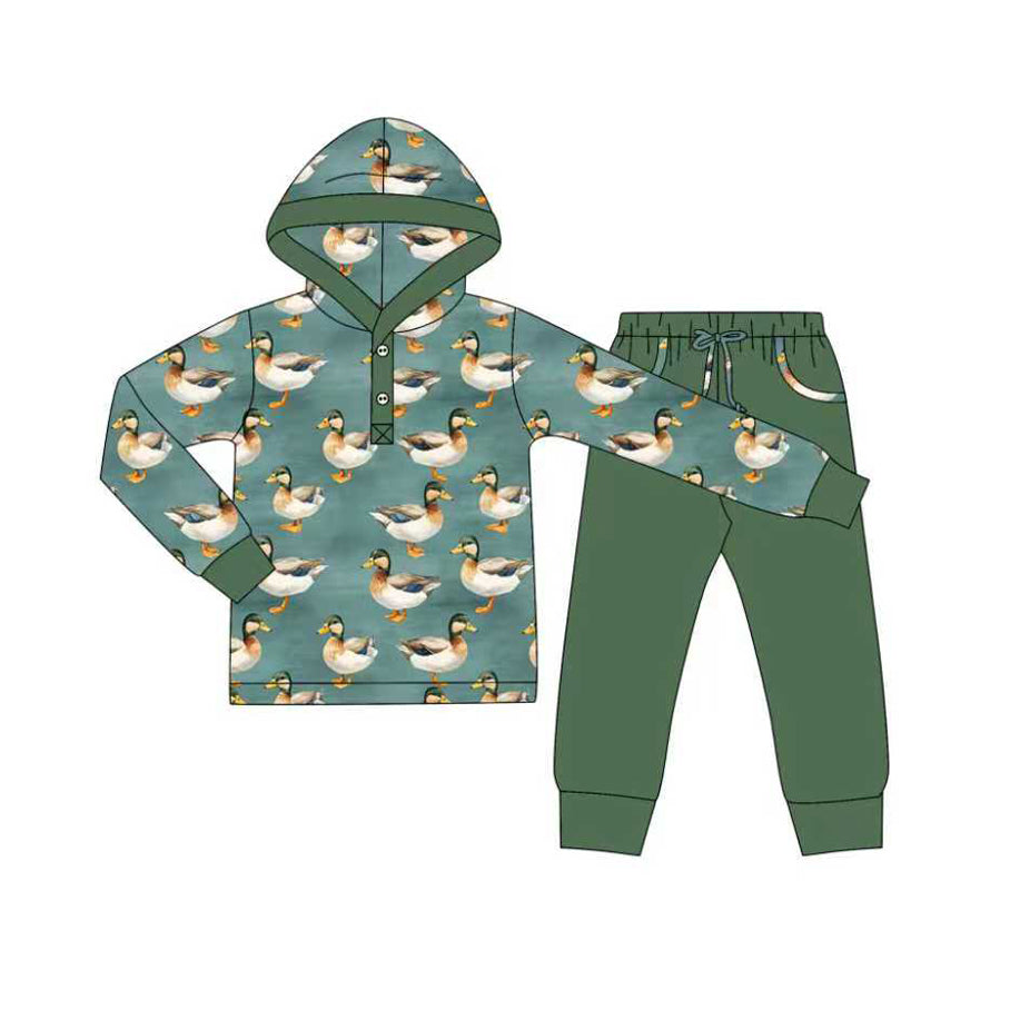 MOQ 5 preorder BLP1260 Duck Hunting Army Green Hooded Long-Sleeved Pants Boys Set 202508
