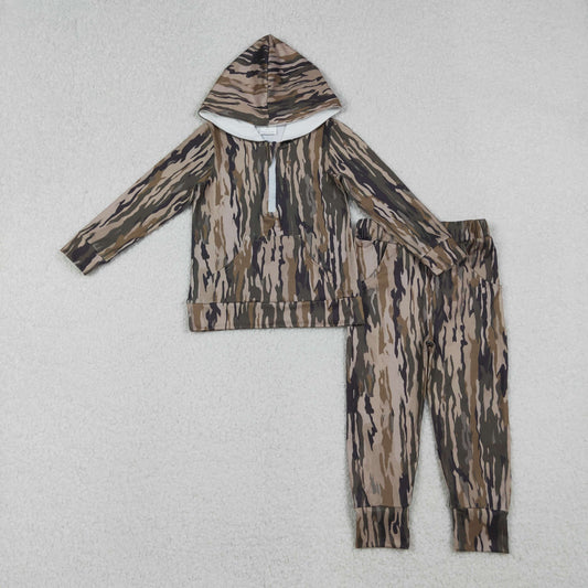BLP1264 Leaf Camouflage Zip up Collar Hooded Pocket Long-Sleeved Pants Boys Set 202510 RTS
