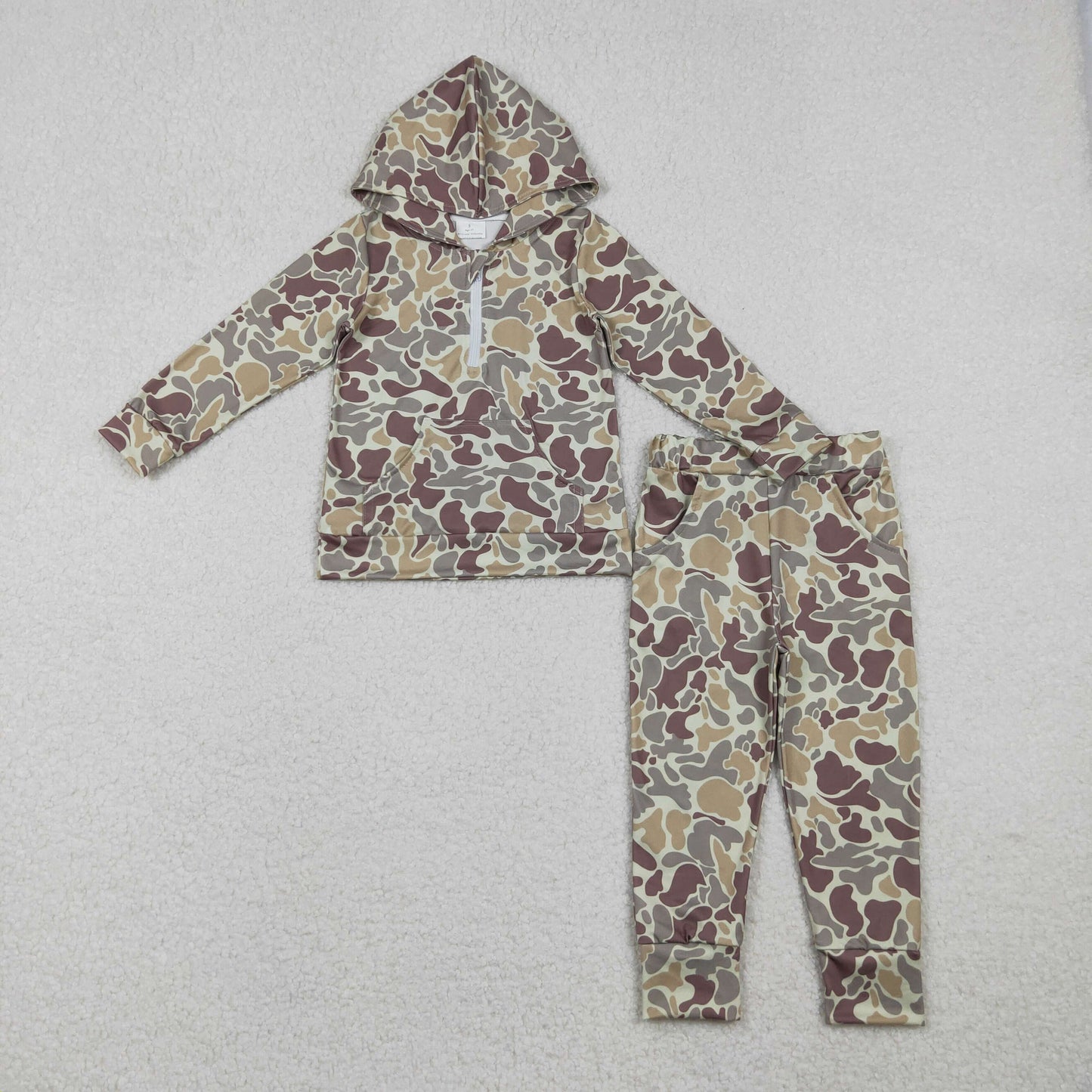 BLP1266 Yellow Green Camouflage Zip up Collar Hooded Long-Sleeved Pants Boys Set 202510 RTS
