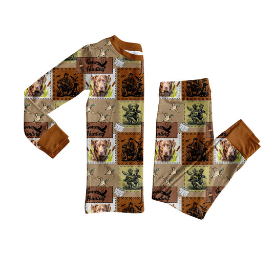MOQ 8 preorder BLP1271 Cowboy Puppy Duck Hunting Plaid Long-Sleeved Pants Boys Pajamas Set 202509