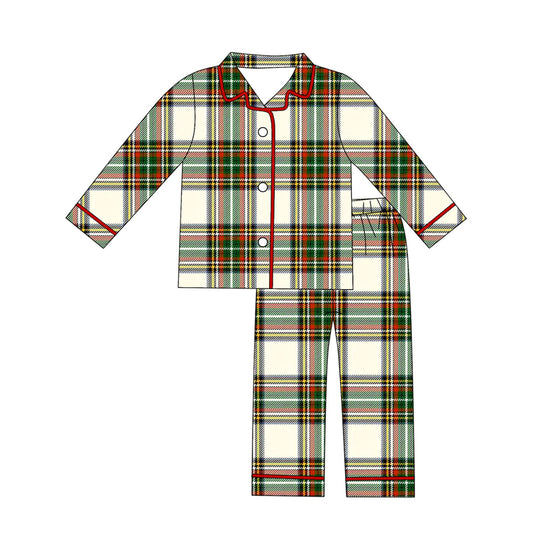 MOQ 8 Preorder BLP1277 Adult Male Red Green Plaid Long Sleeve Pants Pajamas Sets 202509