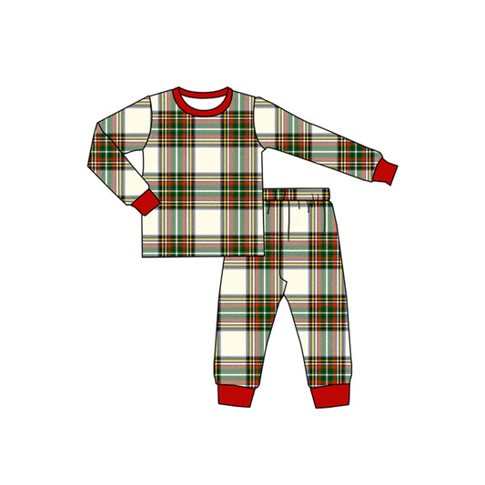 MOQ 8 preorder BLP1279 Red Green Plaid Long-Sleeved Pants Boys Pajamas Set 202509