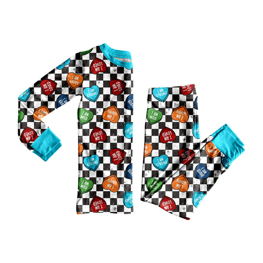 MOQ 8 preorder BLP1281 Valentine's Day Love Plaid Long-Sleeved Pants Boys Pajamas Set 202509
