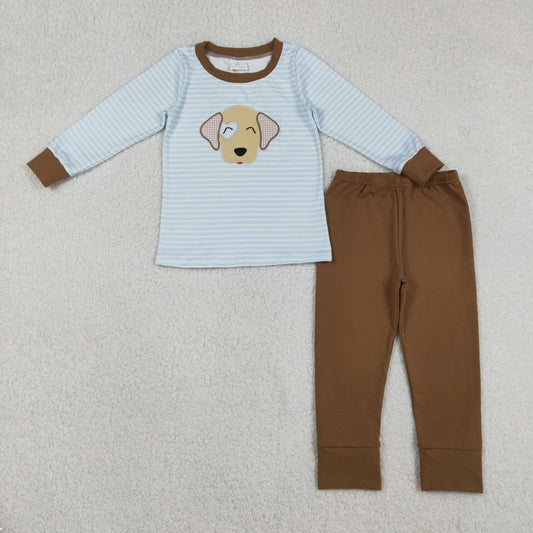BLP1283 Embroidered Valentine's Day Cute Puppy Stripe Long Sleeve Pants Boys Sets 202512 RTS Sibling