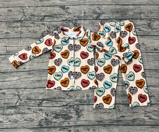 NO MOQ Preorder BLP1284-XS-3XL Valentine's Day Love Polo Button Long Sleeve Pants Boys Pajamas Set 202509 Sibling