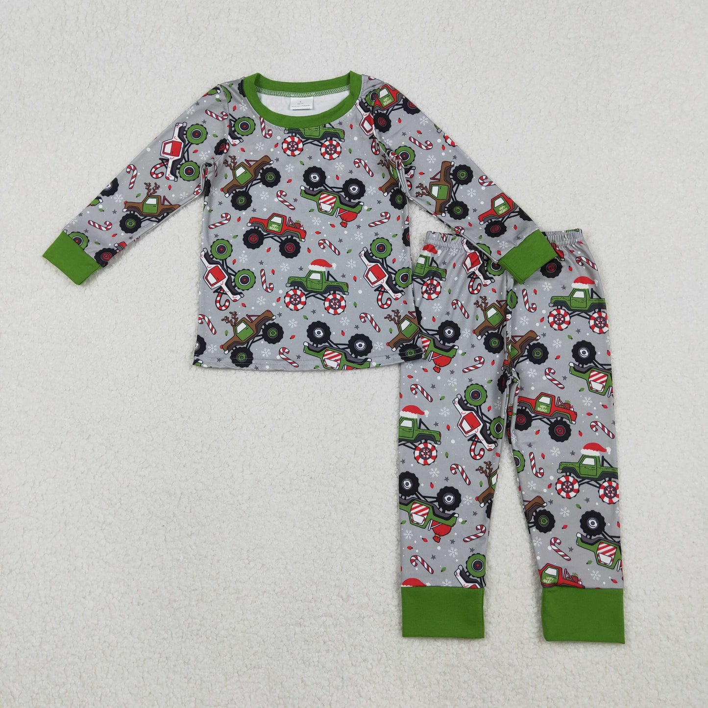 BLP1286 Christmas Cane Trucks Long Sleeve Pants Boys Sets 202510 RTS