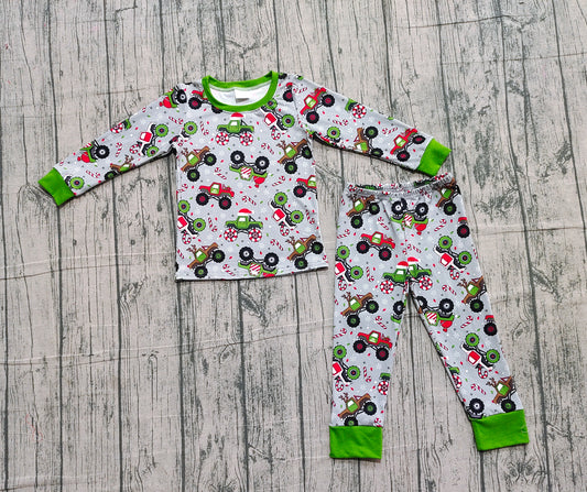 NO MOQ Preorder BLP1286 Christmas Cane Trucks Long Sleeve Pants Boys Set 202510