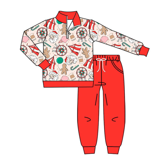 MOQ 8 Preorder BLP1287 Christmas Zip-Up Collar Long Sleeve Pants Boys Set 202509