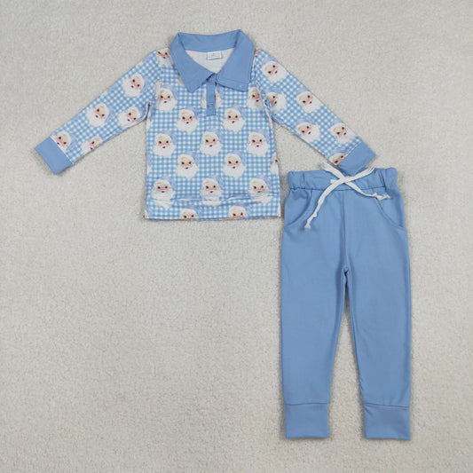 BLP1295-XS-3XL Christmas Button Collar Polo Long-Sleeved Pants Boys Set 202510 RTS