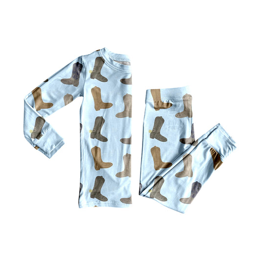 MOQ 8 preorder BLP1298 Cowboy Boots Blue Long Sleeve Pant Boys Set 202509
