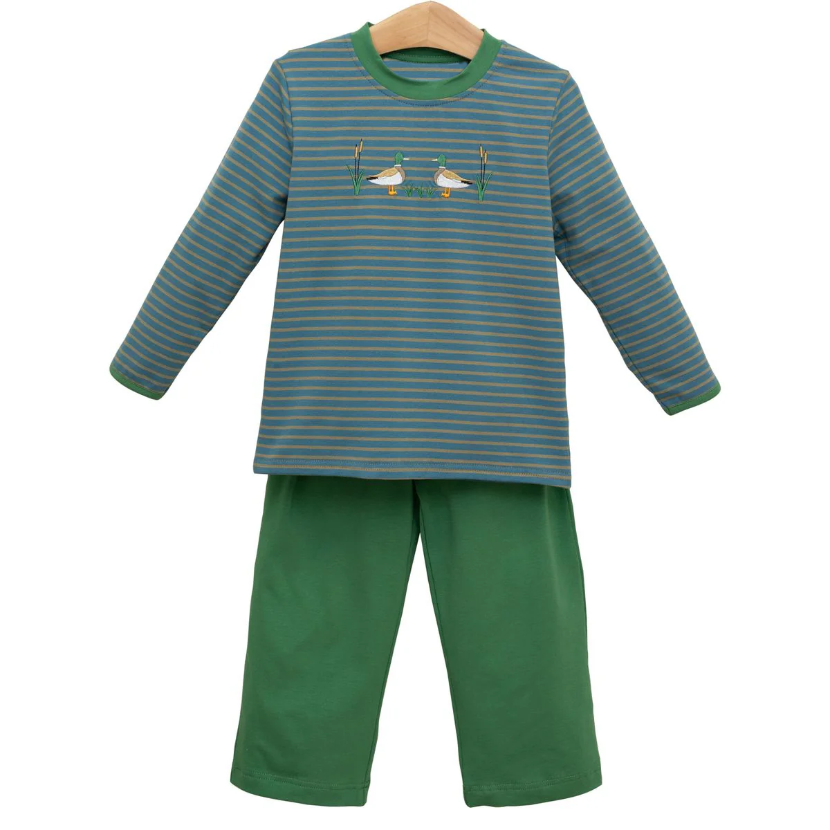 MOQ 8 preorder BLP1306 Dark Green Stripe Long Sleeve Top Pant Boys Set 202509