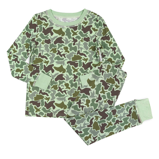 MOQ 8 preorder BLP1311 Duck Hunting Green Camouflage Long Sleeve Top Pant Boys Pajamas Set 202510