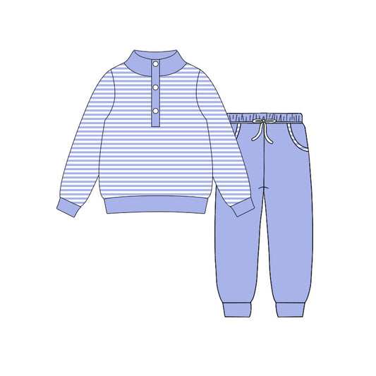 MOQ 5 preorder BLP1343 Purple Stripe Button Collar Long Sleeve Top Pant Boys Set 202510