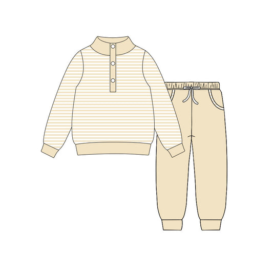 MOQ 5 preorder BLP1344 Light Khaki Stripe Button Collar Long Sleeve Top Pant Boys Set 202510