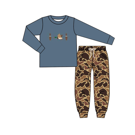 MOQ 5 preorder BLP1353 Duck Hunting Gray Blue Long Sleeve Top Camo Pant Boys Set 202510