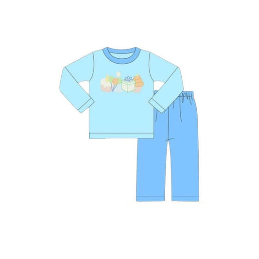 MOQ 5 preorder BLP1357 Balloon Birthday Cake Blue Long-Sleeved Stripe Pants Boys Set 202510