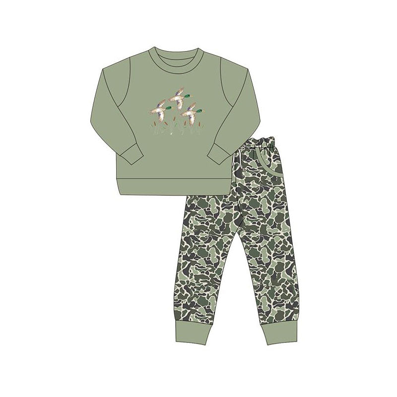 MOQ 5 preorder BLP1358 Duck Hunting Gray Green Long-Sleeved Camouflage Pant Boys Set 202510