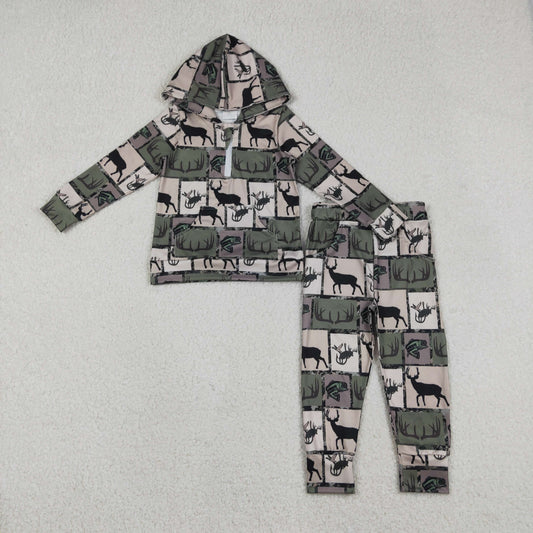 BLP1368 Deer Hunting Plaid Hooded Long-Sleeved Pants Boys Sets 202512 RTS