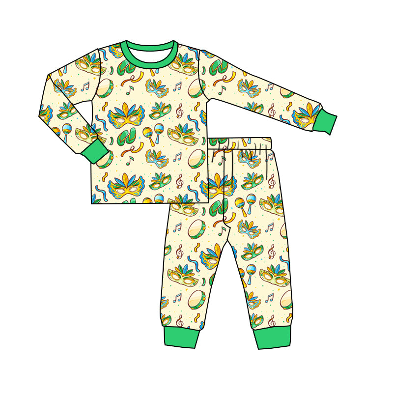 MOQ 5 PCS preorder BLP1380 Mardi Gras Green Long-Sleeved Camouflage Pants Boys Pajama Set 202511