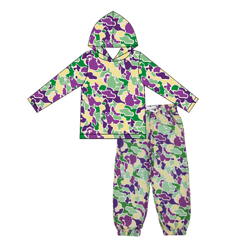 MOQ 5 PCS preorder BLP1381 Mardi Camouflage Hooded Long-Sleeved Pants Boys Sets 202511