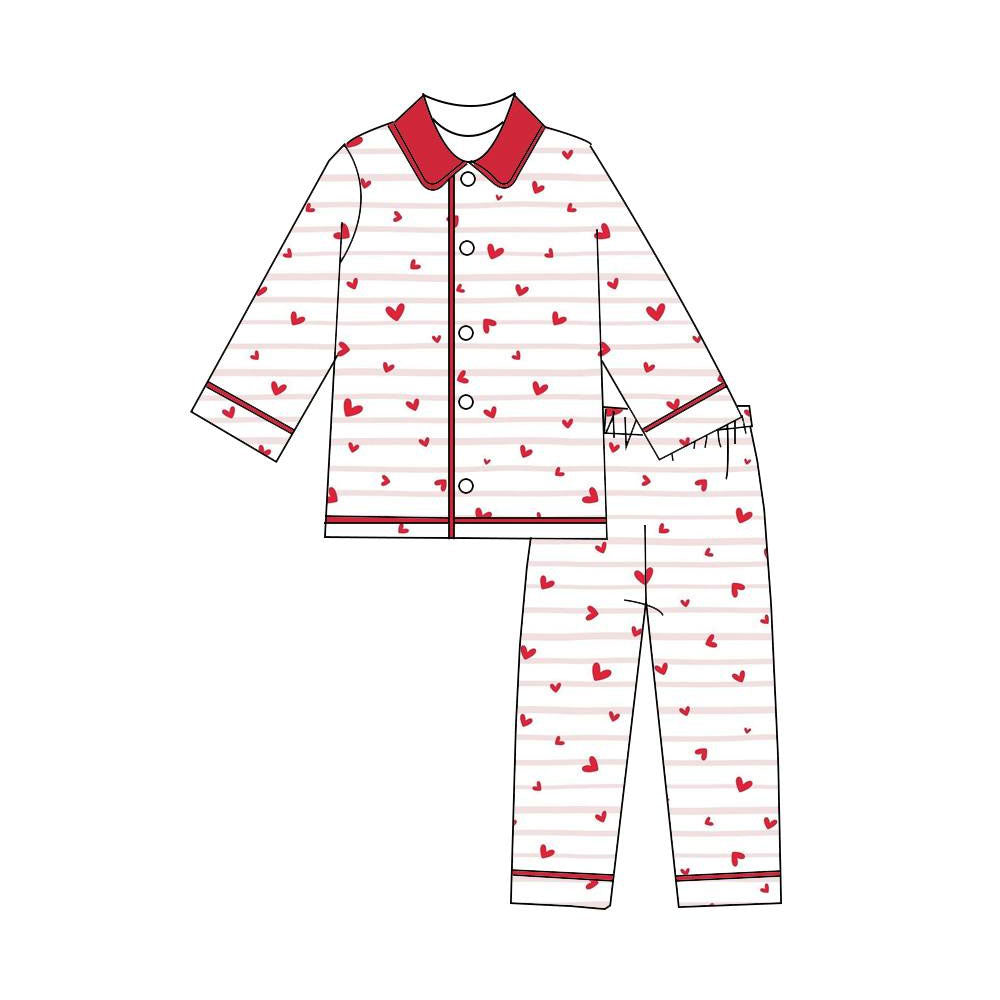 MOQ 5 PCS preorder BLP1387 Valentines Day Love Red Polo Buttons Long-Sleeved Pants Boys Pajama Set 202511