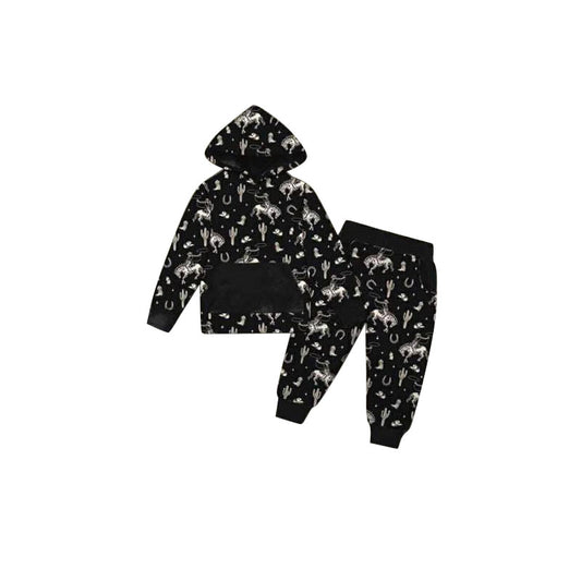 MOQ 5 PCS preorder BLP1392 Horse Riding Black Hooded Long-Sleeved Pants Boys Sets 202511