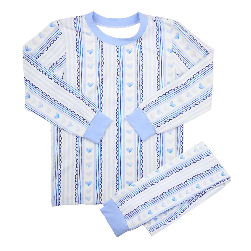 MOQ 5 PCS preorder BLP1399 Valentines Day Love Stripe Blue White Long-Sleeved Pants Boys Pajama Set 202511