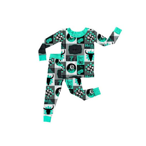 MOQ 5 PCS preorder BLP1402 Black 8-Ball Highland Cow Plaid Long-Sleeved Pants Boys Pajama Set 202511