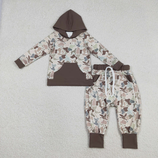BLP1403 Puppy Duck Hunting Camouflage Brown Pocket Hooded Long-Sleeved Pants Boys Sets 202512 RTS