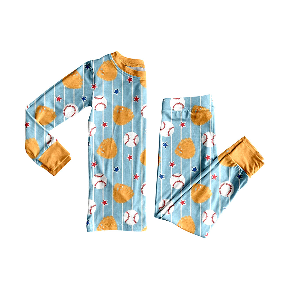 MOQ 5 PCS preorder BLP1411 Baseball Star Orange Blue Long-Sleeved Pants Boys Pajama Set 202512