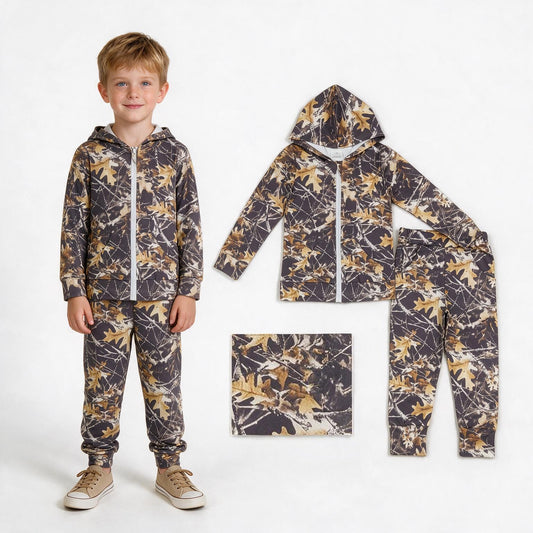 BLP1439 Hunting Camo Branches Coat Boys Jogger Set