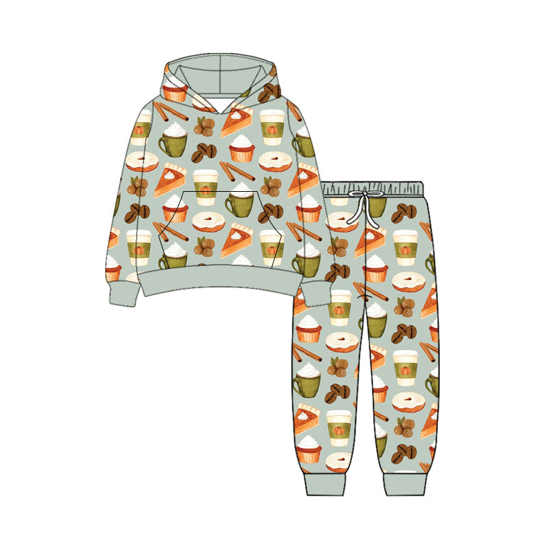 MOQ 5 PCS preorder BLP1440 Pumpkin Coffee Bean Donut Ice Cream Green Hooded Long Sleeve Pants Boys Sets 202604