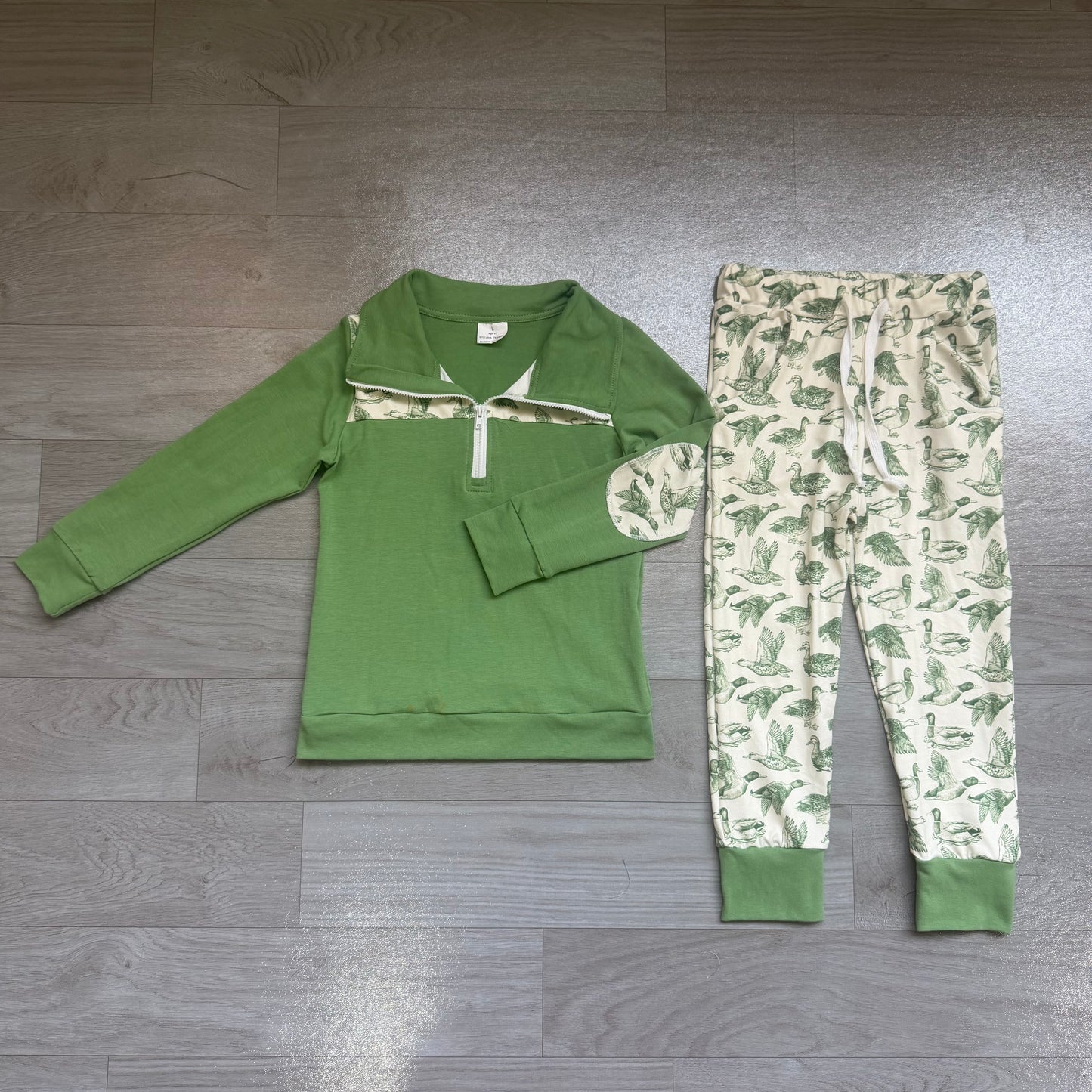 NO MOQ Preorder BLP1449 Duck Hunting Green Zip Long-Sleeved Pants Boys Sets 202607
