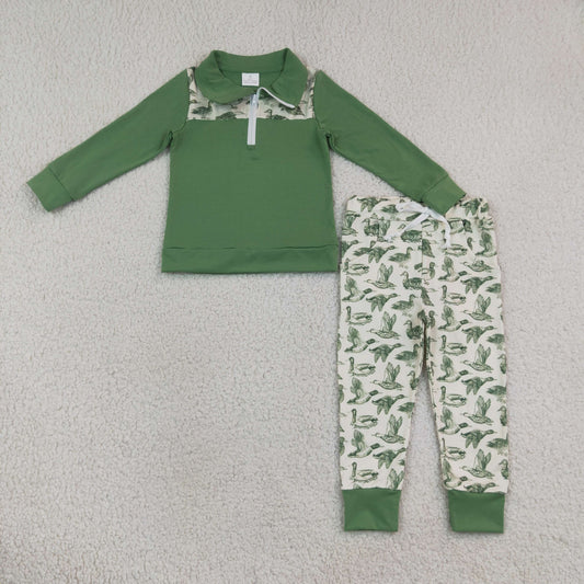 BLP1449 Duck Hunting Green Zip Long-Sleeved Pants Boys Sets 202608 RTS