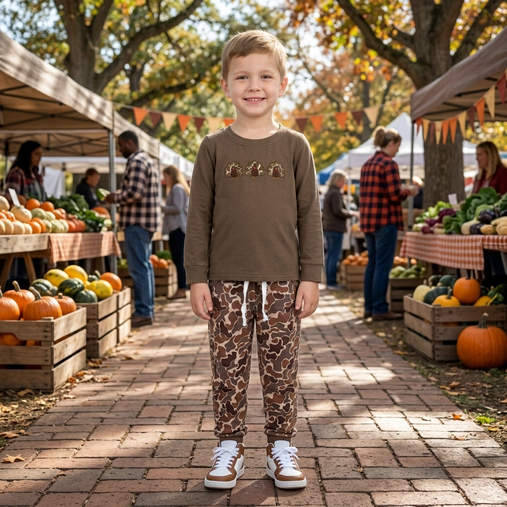 BLP1473 Embroidery Thanksgiving Day Turkey Camo Boys Set 202609 RTS