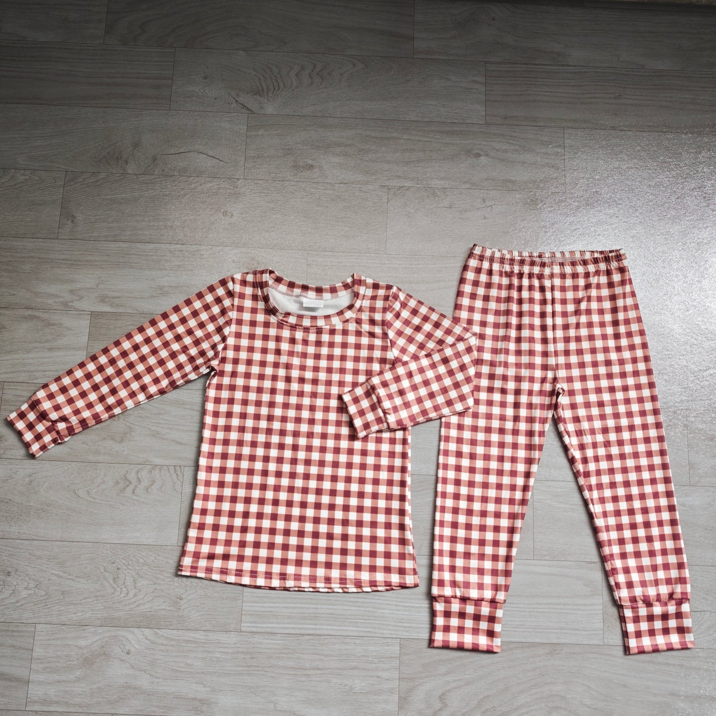 NO MOQ Preorder BLP1478 Red Brown Plaid Long-Sleeved Pants Boys Sets 202607