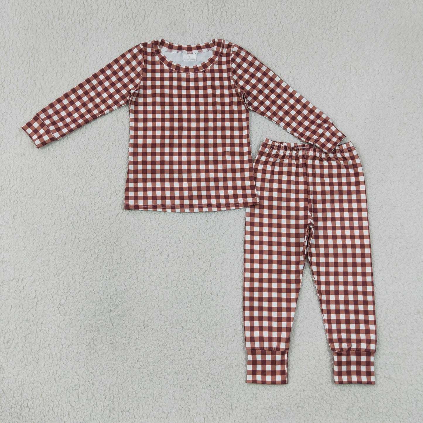 BLP1478 Red Brown Plaid Long-Sleeved Pants Boys Sets 202607 RTS
