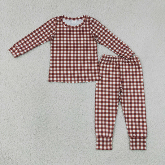 BLP1478 Red Brown Plaid Long-Sleeved Pants Boys Sets 202607 RTS