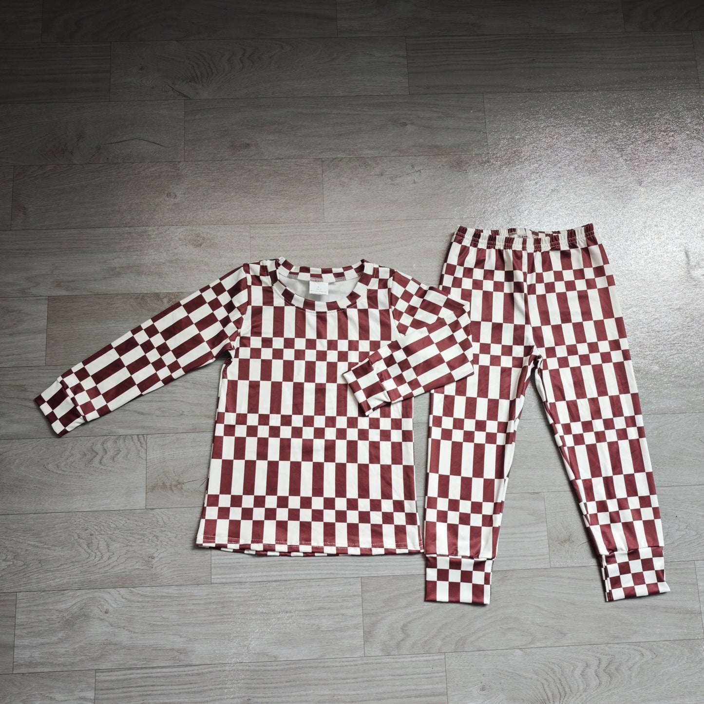 NO MOQ Preorder BLP1479 Brown White Plaid Long-Sleeved Pants Boys Sets 202607