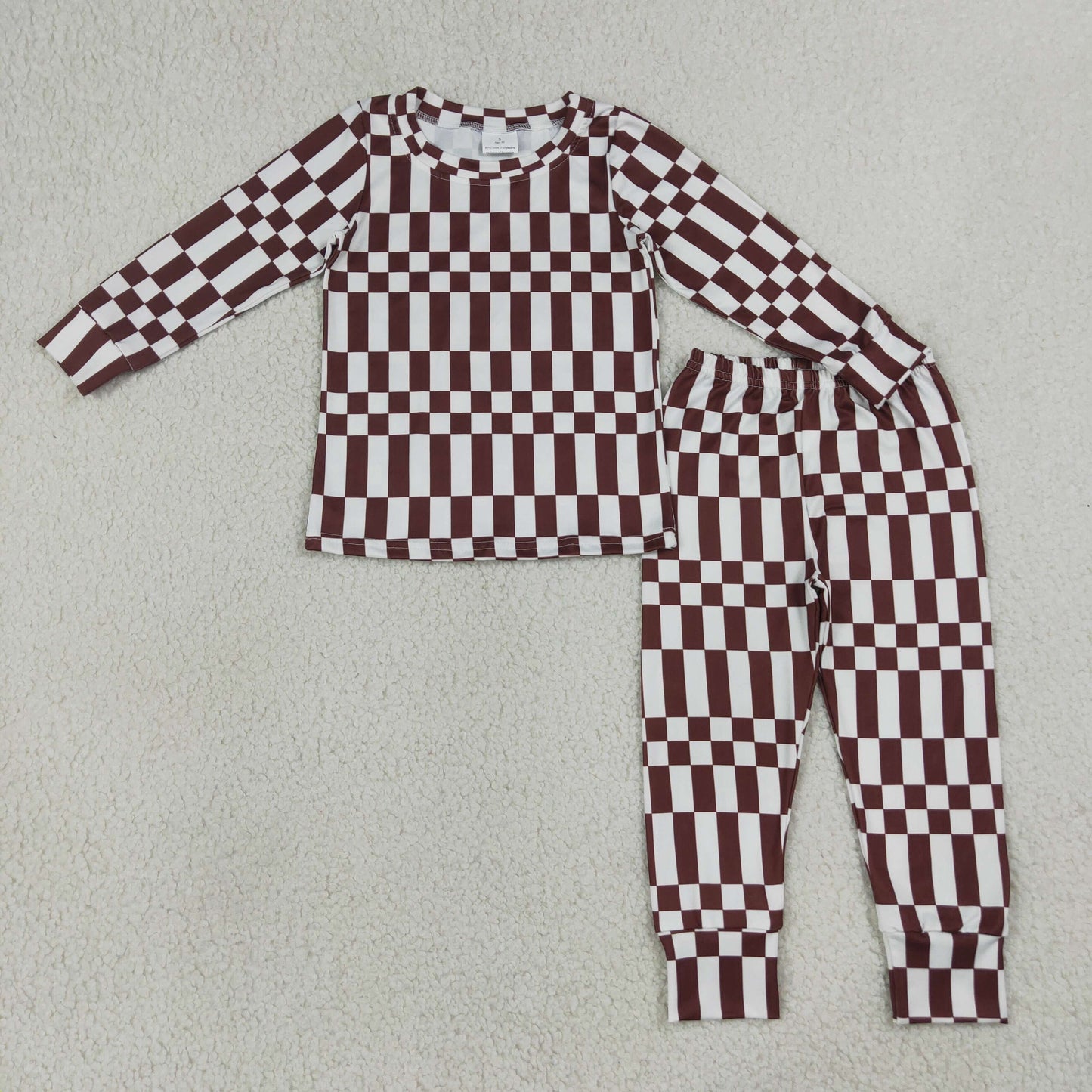 BLP1479 Brown White Plaid Long-Sleeved Pants Boys Sets 202607 RTS