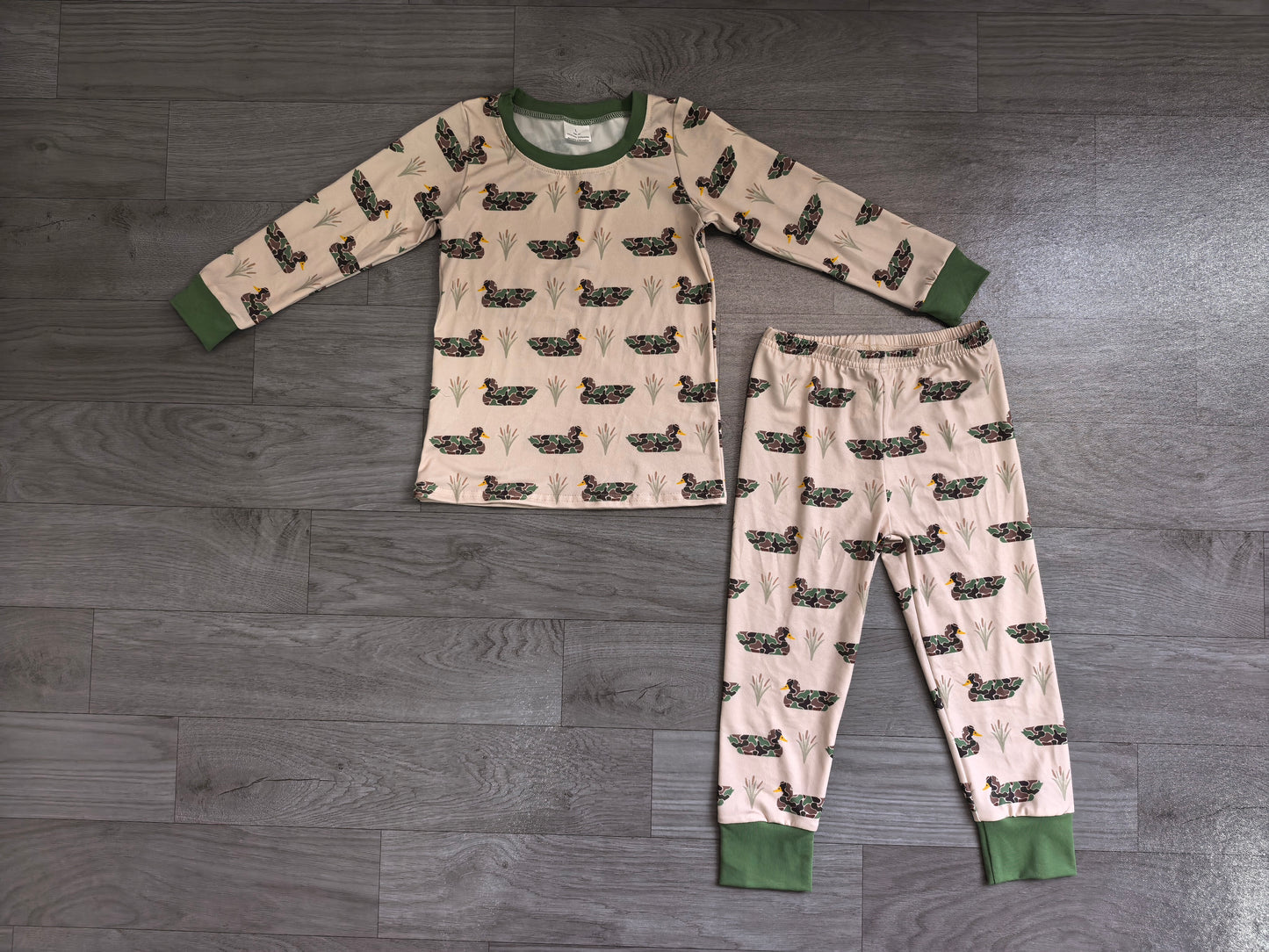 NO MOQ Preorder BLP1482 Duck Hunting Camo Beige Green Long-Sleeved Pants Boys Sets 202607